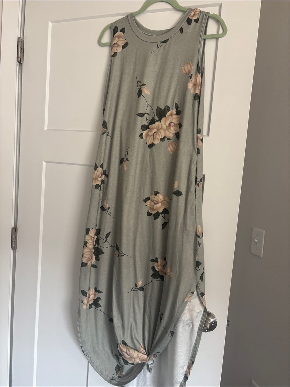 Sleeveless Sage Green Floral Maxi Dress